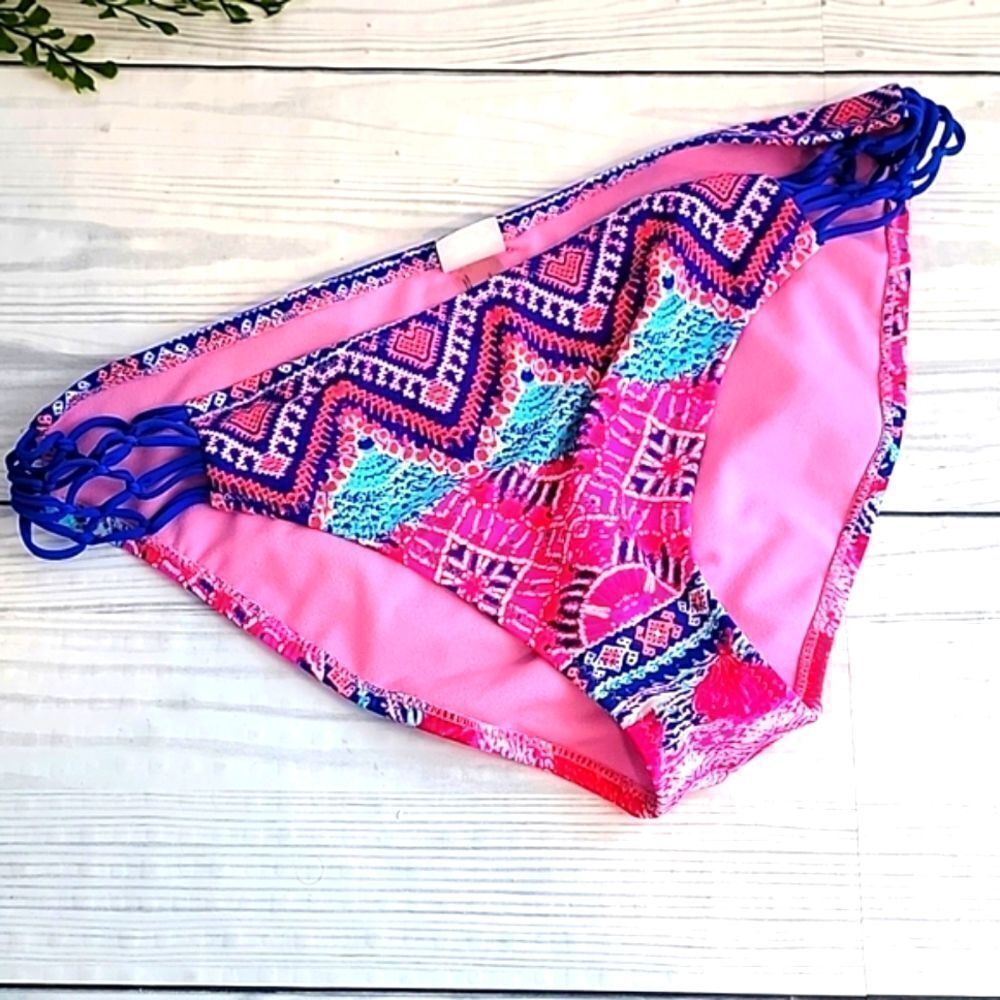 Raisins bikini bottom separates pink and blue Aztec print Women's Size L